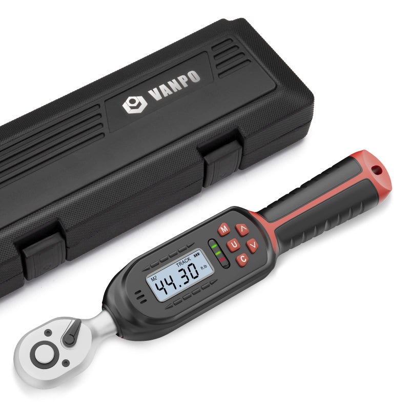 VANPO 3/8 Inch Digital Torque Wrench with Preset Values  2.2-44.3 Ft-lbs/3-60Nm  Buzzer and LED Notification  Small Electronic Torque Wrench for Motorcycles - Image 1